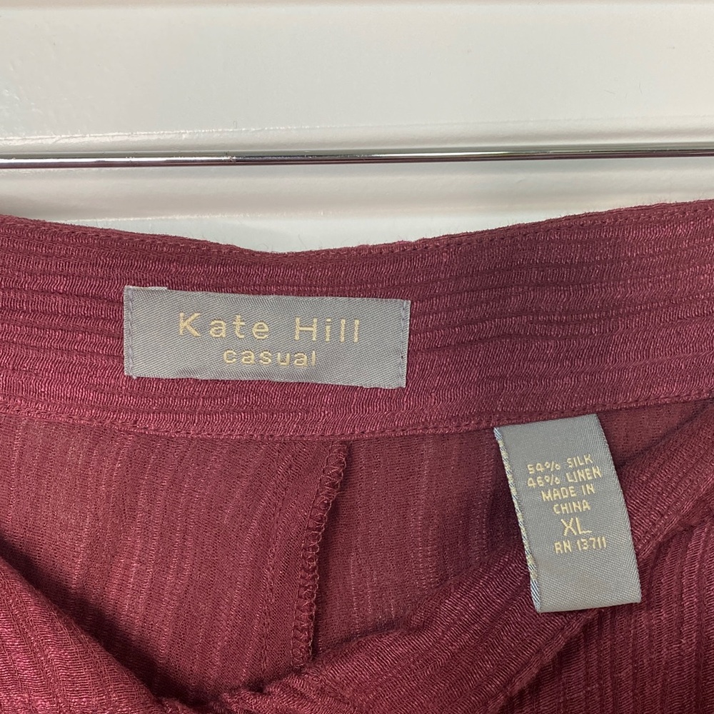 Kate Hill Silk & Linen Burgundy Pants - Picture 2 of 5
